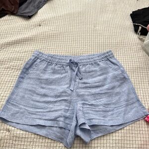 Quince Light Blue High-Waist Linen-Blend Drawstring Shorts